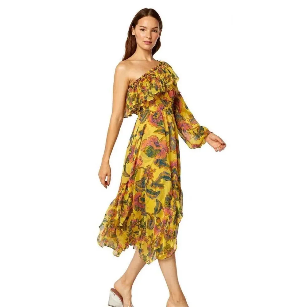 Misa Los Angeles Women's Asymmetric One Shoulder Floral Midi Dress Size M - Picture 3 of 6
